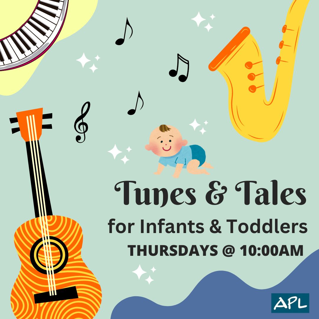 Tunes and Tales is a program designed to encourage interaction between parents/caregivers and their child. We will foster learning, literacy and social engagement with playful stories, songs and more.  Ms. Emily leads that group that will meet Thursdays in the children’s area of the library. There is also a You Tube Playlist to allow participation at home or to provide opportunities for repetition. We also have free early learning bags you can take home to help make the program interactive when you watch the videos. Videos are pre-recorded so you can watch them any time. If you plan to attend in person you can pick up your bag the first time you come. If you plan to participate online, come by beginning January 24 to pick up your learning bag. No registration is required.